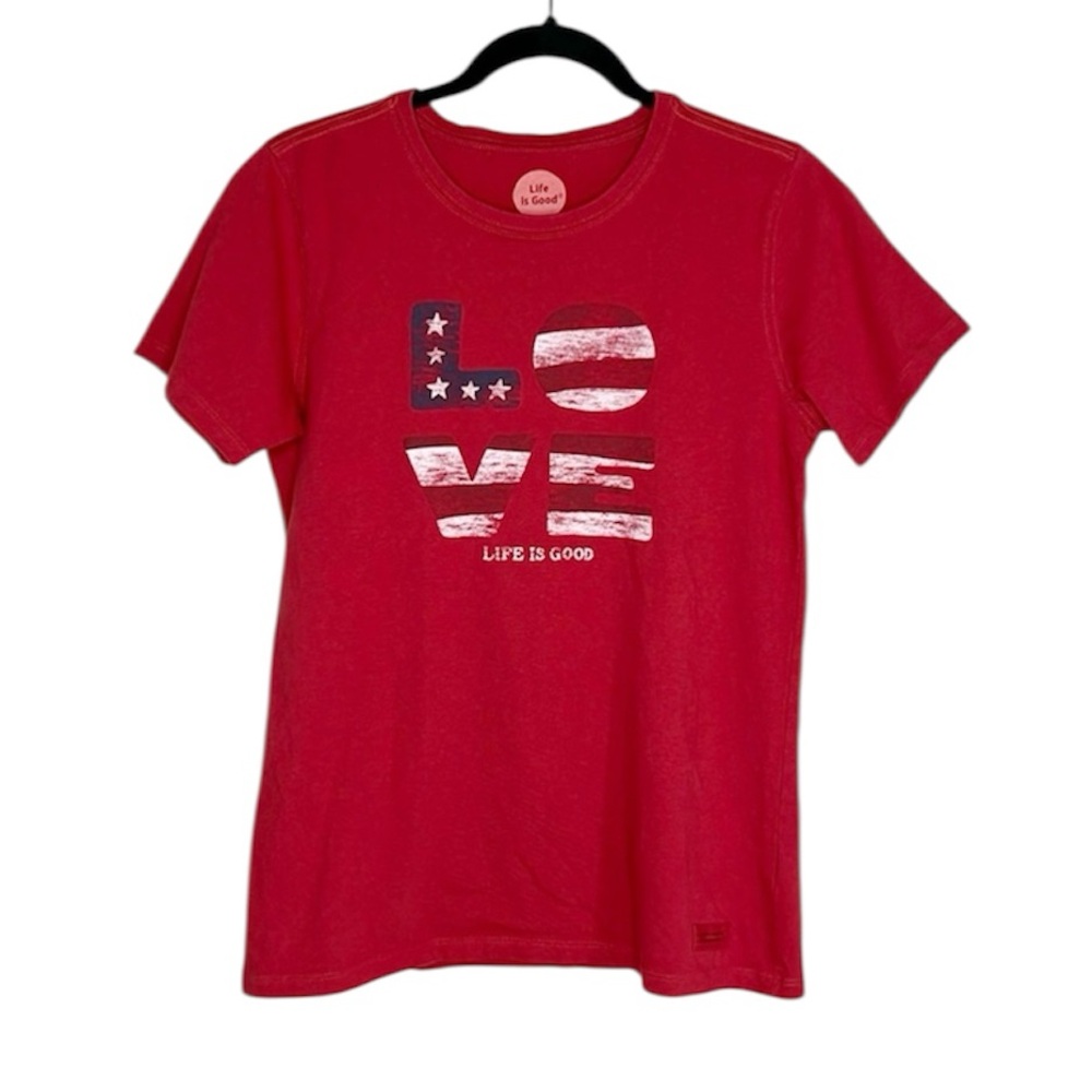 Life Is Good Love Flag Print Red Classic Fit Tee size Medium
